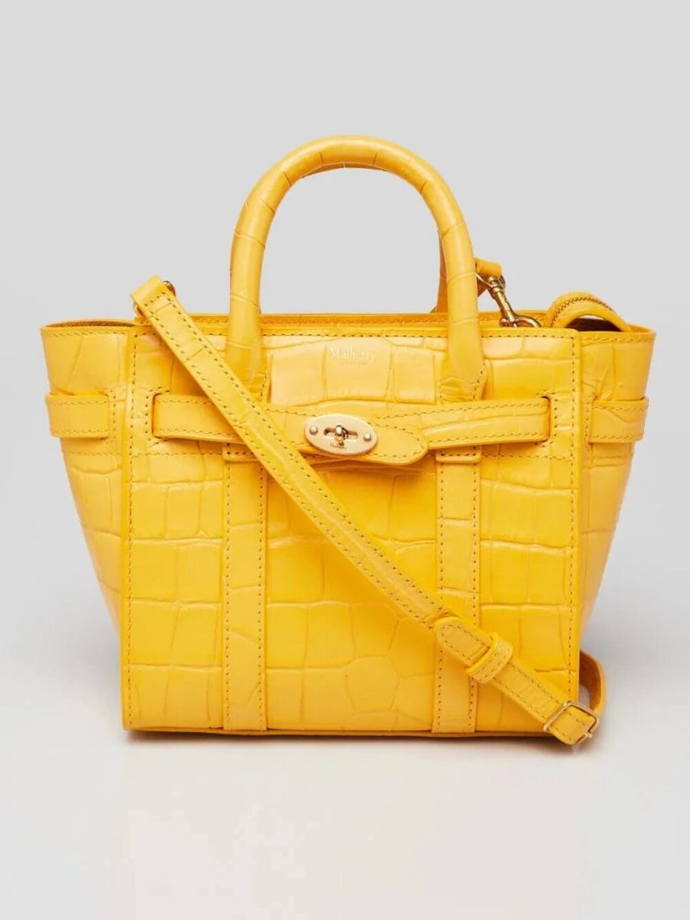 Mulberry Yellow Croc Embossed Leather Micro Zipped Bayswater Tote Bag